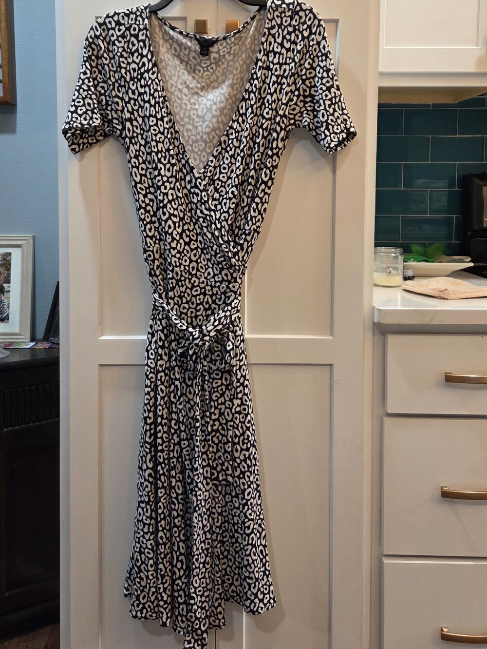 Ann Taylor Black and White Leopard Print Wrap Dress